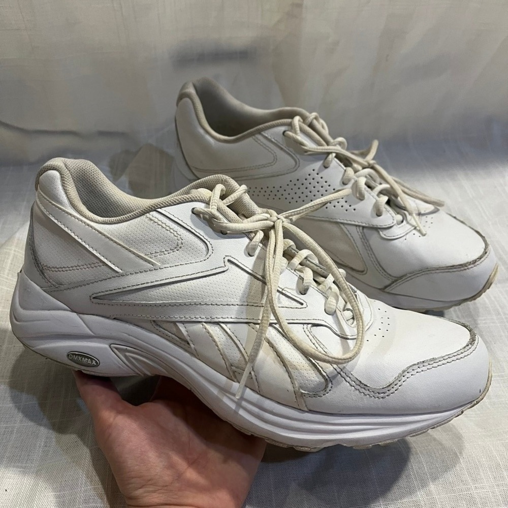 Reebok DMX Max Mens White Leather Walking Shoes Athletic Sneakers Low Top